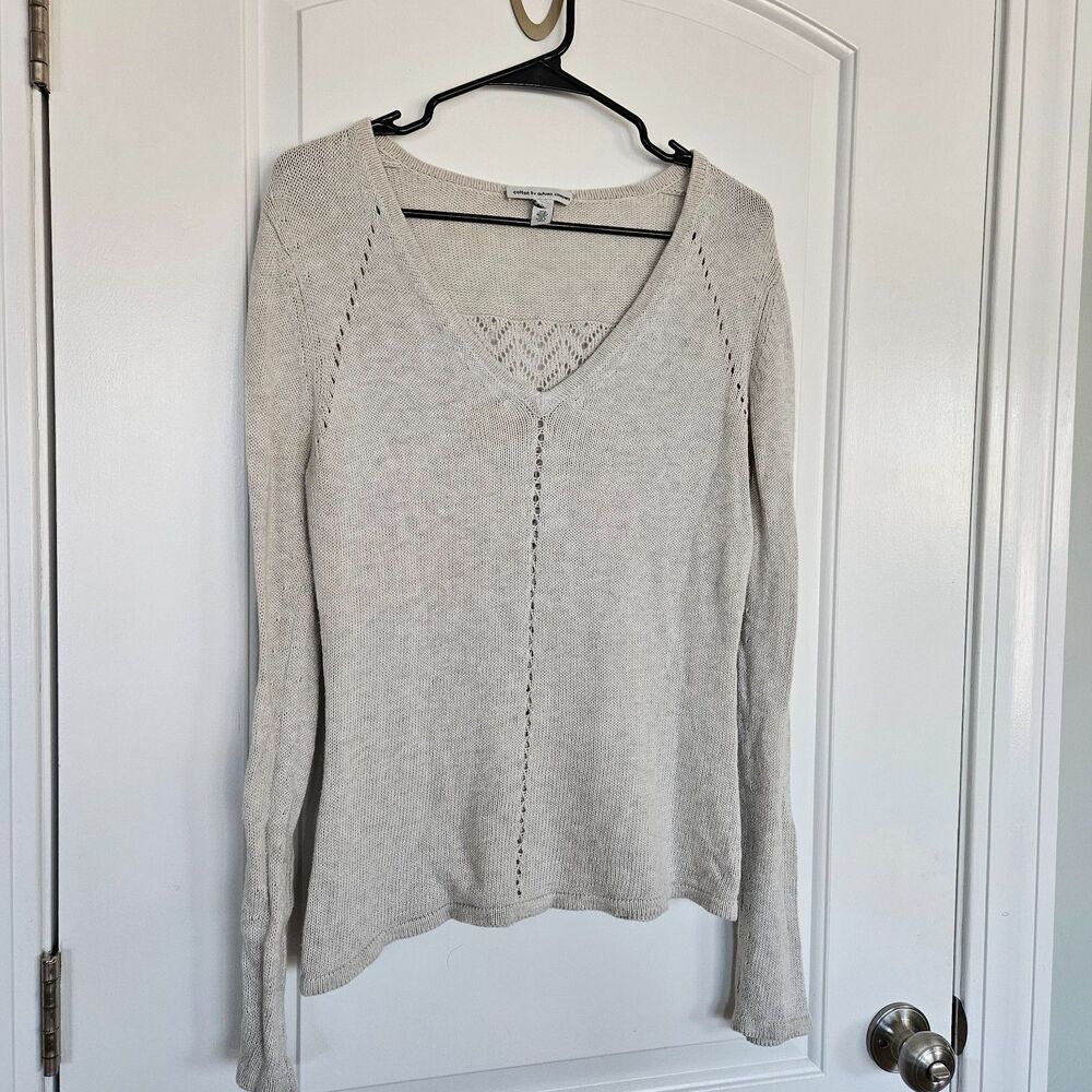 Cotton by Autumn Cashmere Women's Heathered Cream/grey pullover‎ sweater, Large